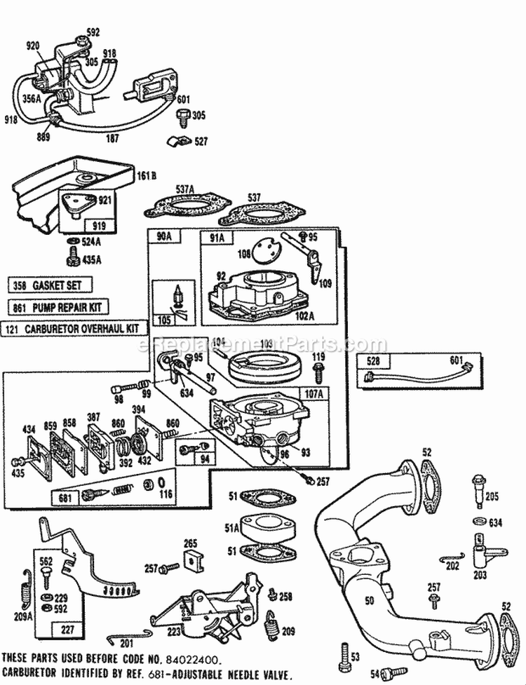 Page D Diagram and Parts List for  Briggs and Stratton Engine
